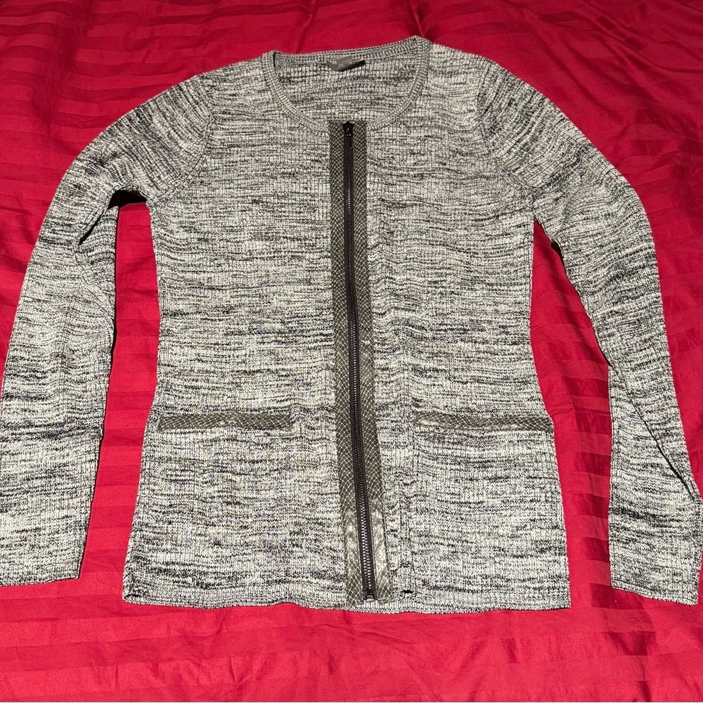 Gray Knit Cardigan with Snake Trim